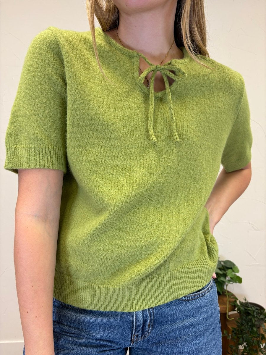 Tie neck Short Sleeve Sweater - Three:Twelve Boutique - Wishlist