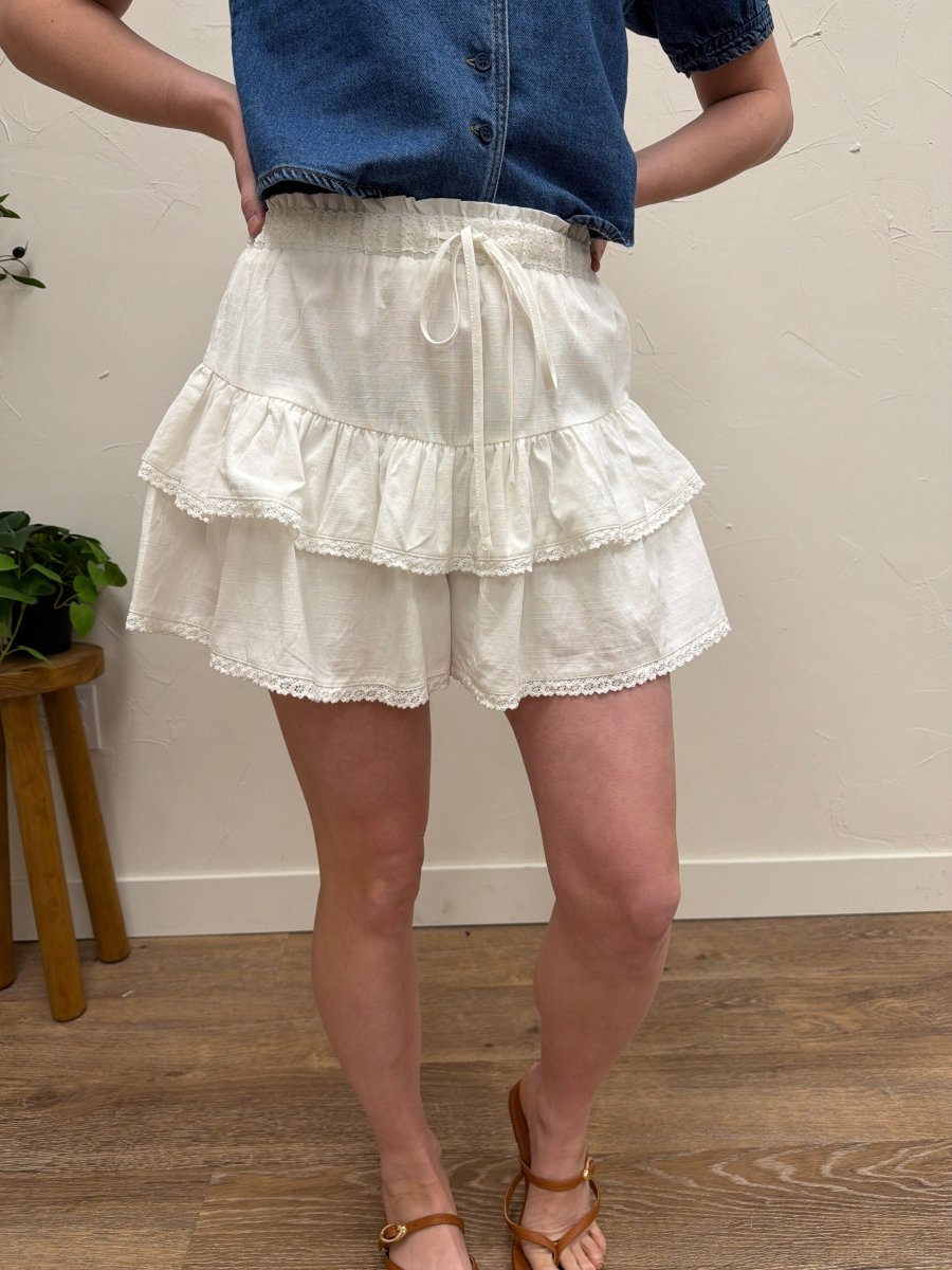 Tiered Ruffle Detail Skort – Flowy Layered Mini Skirt Shorts - Three:Twelve Boutique - mustardseed
