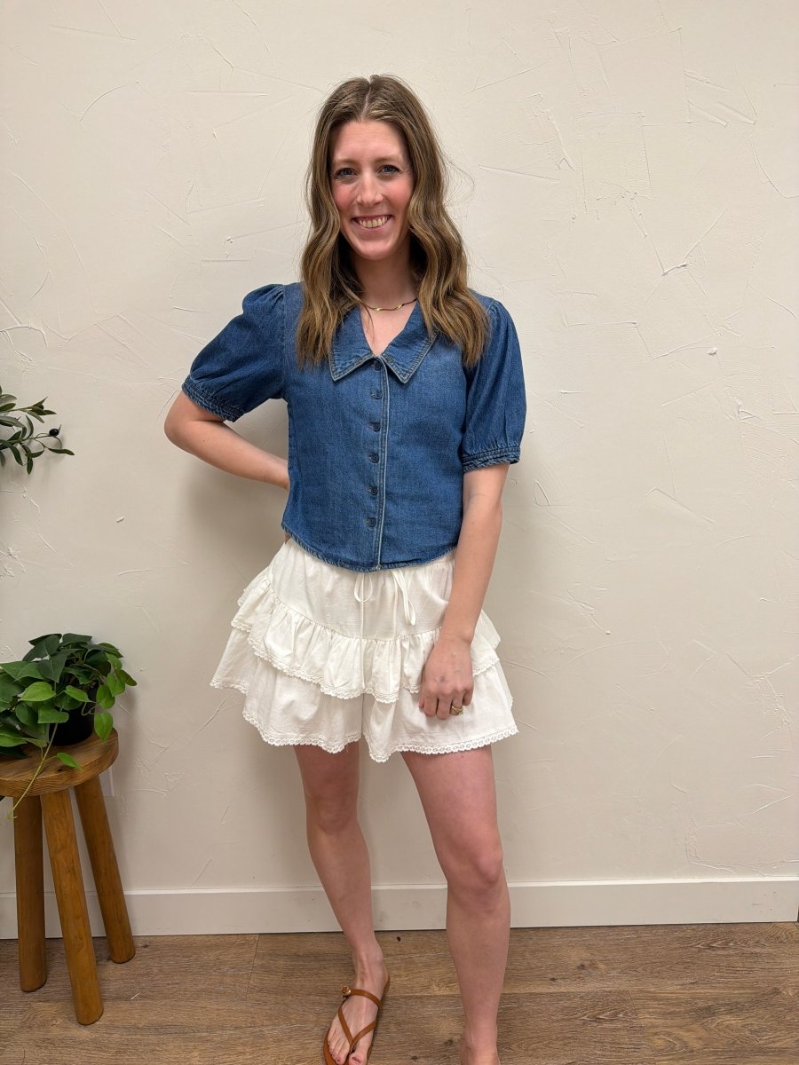 Tiered Ruffle Detail Skort – Flowy Layered Mini Skirt Shorts - Three:Twelve Boutique - mustardseed
