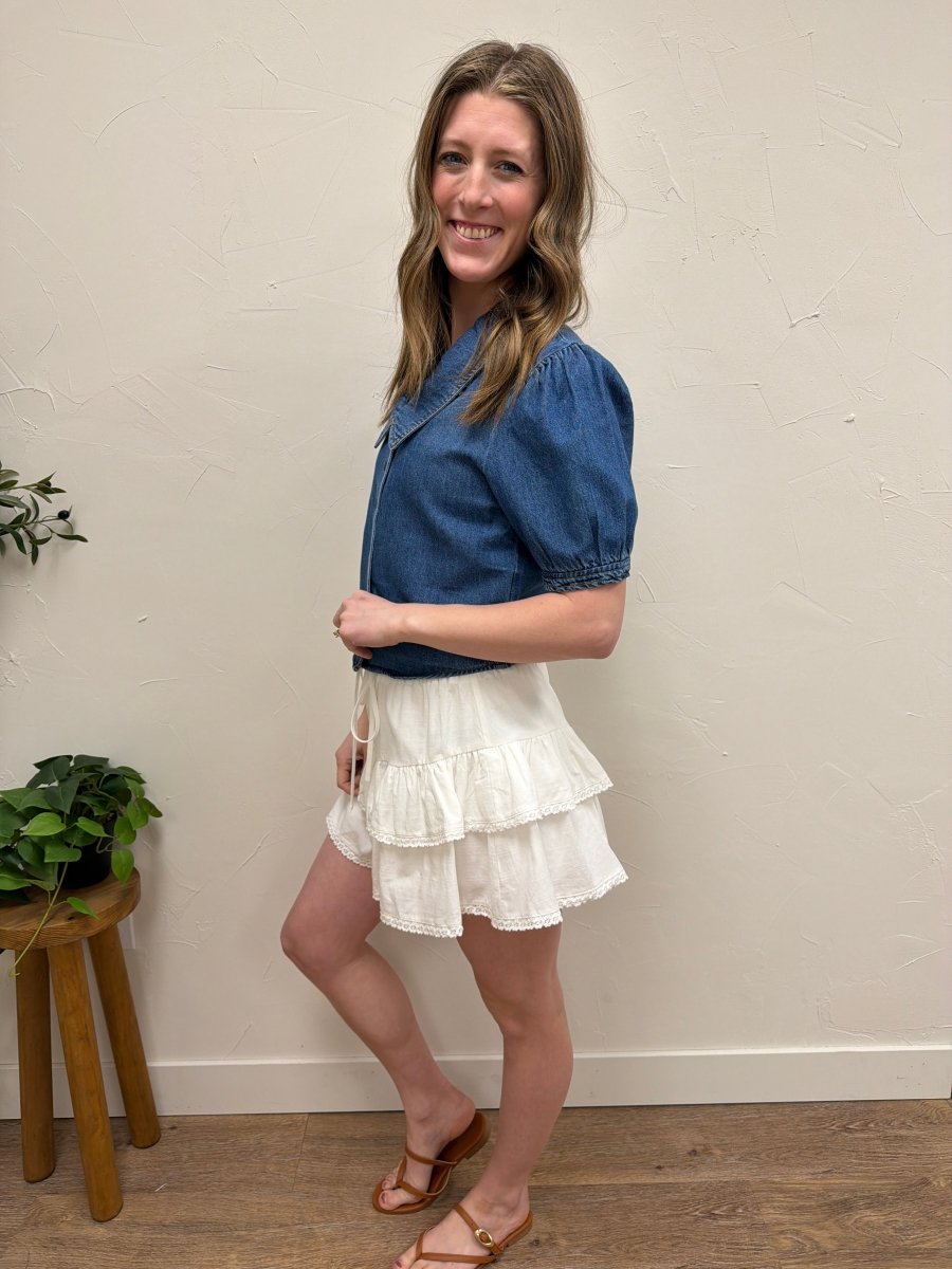 Tiered Ruffle Detail Skort – Flowy Layered Mini Skirt Shorts - Three:Twelve Boutique - mustardseed