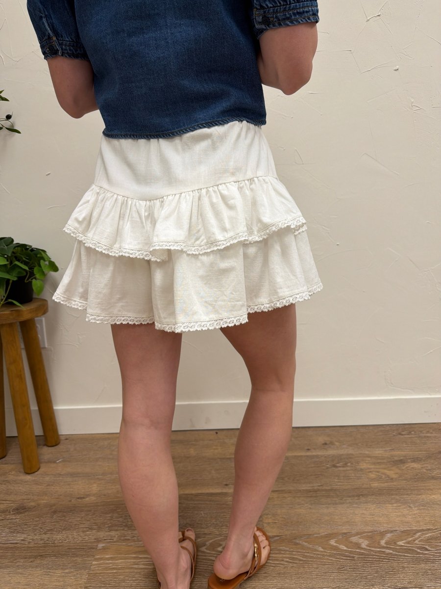 Tiered Ruffle Detail Skort – Flowy Layered Mini Skirt Shorts - Three:Twelve Boutique - mustardseed