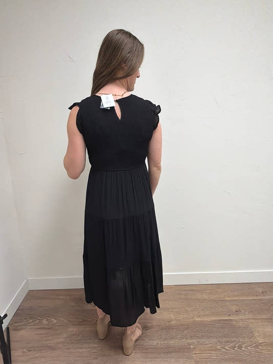 Tiered Smocked Short Sleeve Midi Dress - Three:Twelve Boutique - Blu Pepper