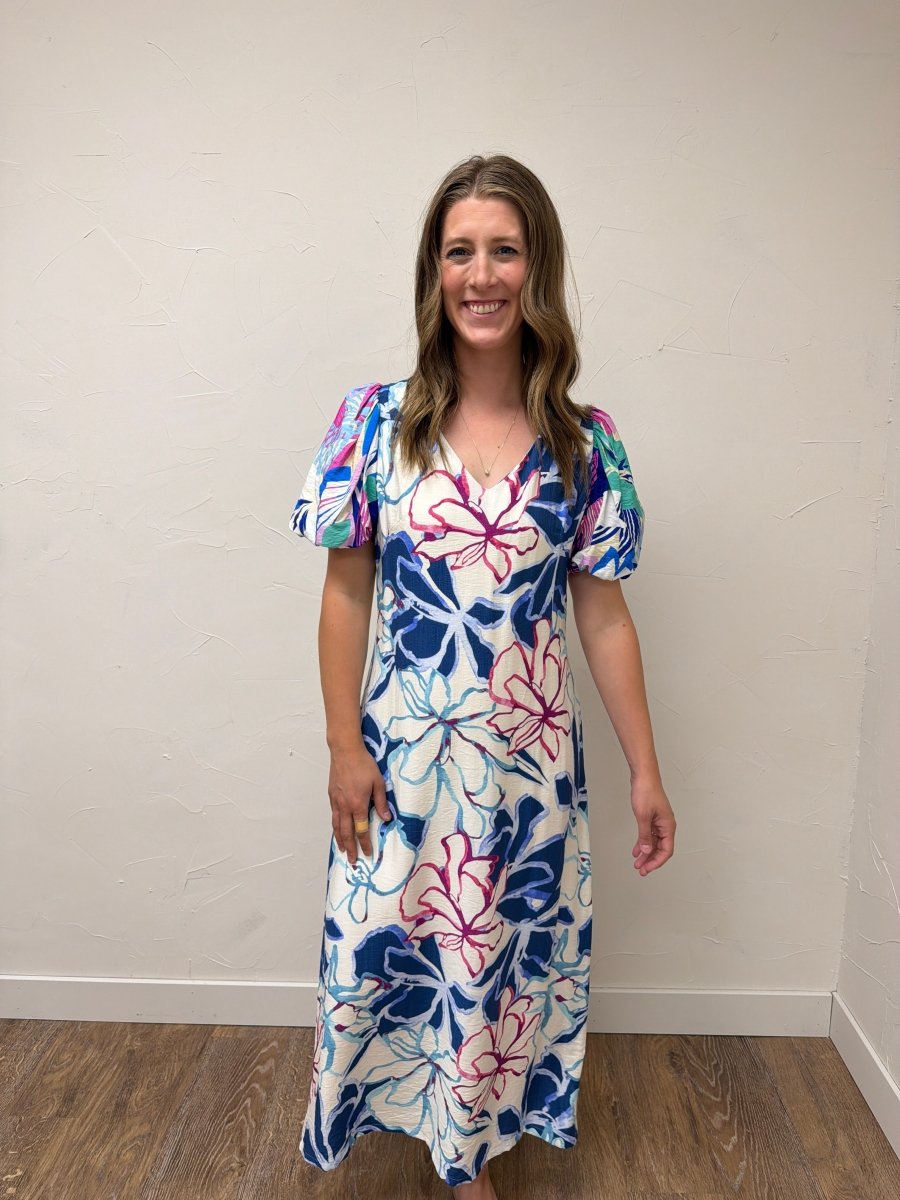 Tropical Floral Puff Sleeve Maxi Dress - Three:Twelve Boutique - eesome