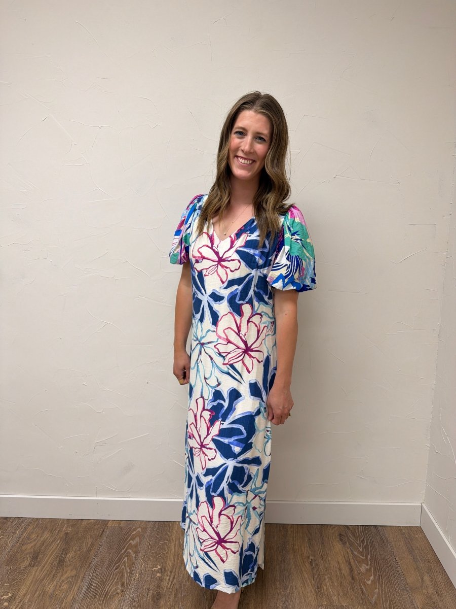 Tropical Floral Puff Sleeve Maxi Dress - Three:Twelve Boutique - eesome