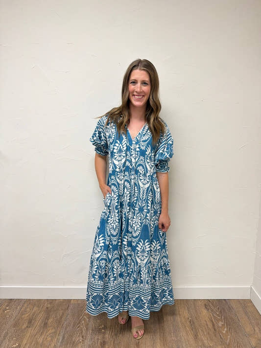 Two Tone Border Print Midi Dress - Three:Twelve Boutique - umgee