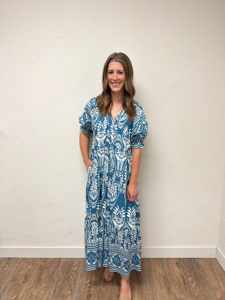 Two Tone Border Print Midi Dress - Three:Twelve Boutique - umgee