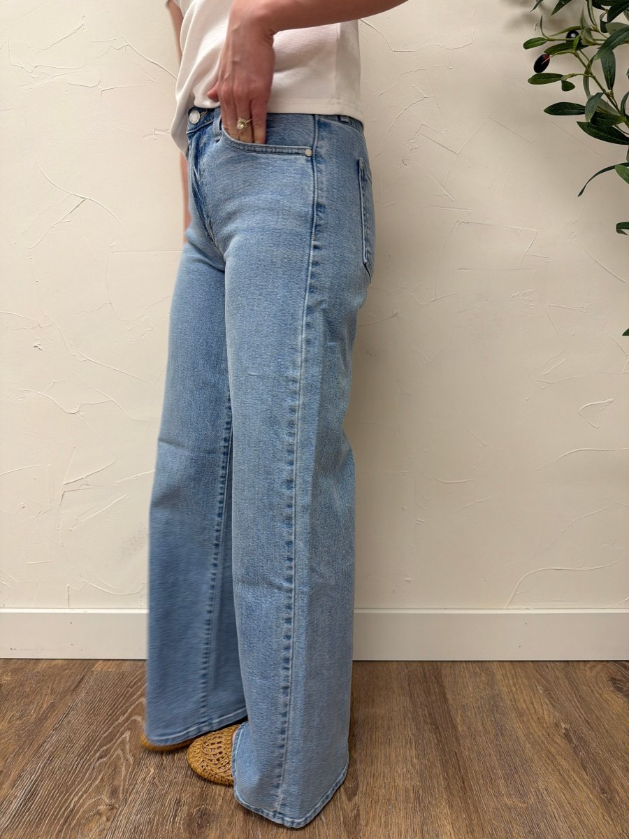 Side view of Ultra Wide jeans showing straight-leg drape and high waist — Three:Twelve Boutique