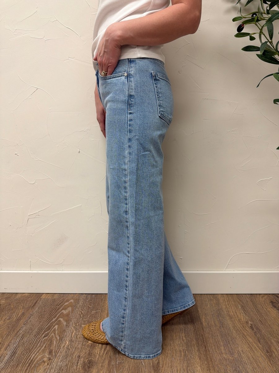 Side view of Ultra Wide jeans showing straight-leg drape and high waist — Three:Twelve Boutique