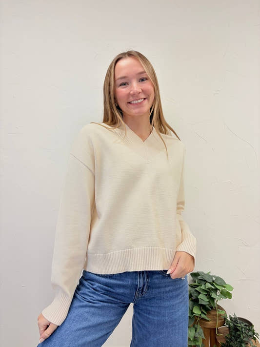 V neck Ribbed Edge Sweater - Three:Twelve Boutique - Entro