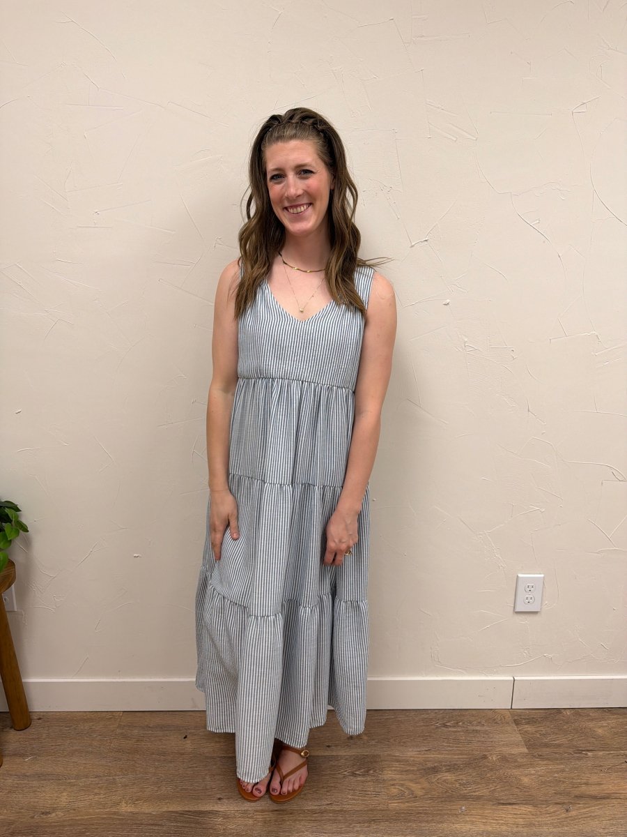 V neck Sleeveless Tiered Stripe Dress - Three:Twelve Boutique - SundayEdition