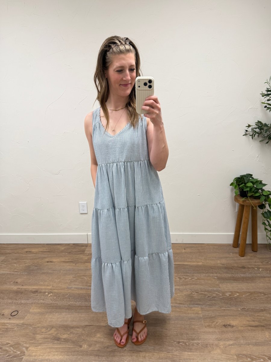 V neck Sleeveless Tiered Stripe Dress - Three:Twelve Boutique - SundayEdition