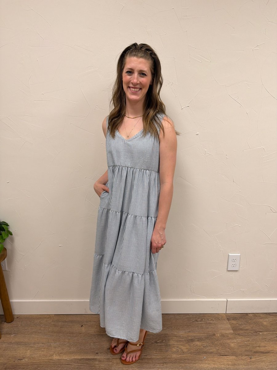 V neck Sleeveless Tiered Stripe Dress - Three:Twelve Boutique - SundayEdition