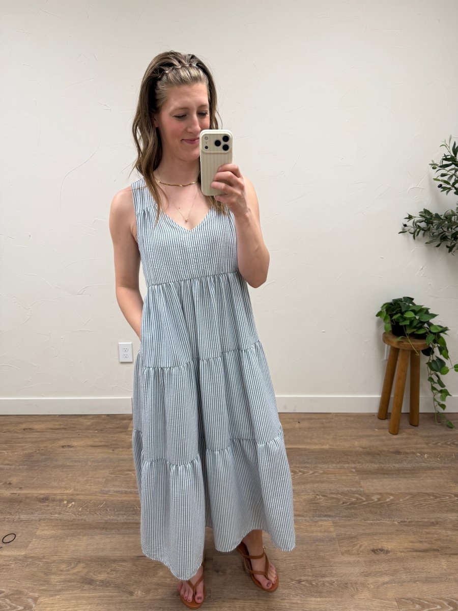 V neck Sleeveless Tiered Stripe Dress - Three:Twelve Boutique - SundayEdition