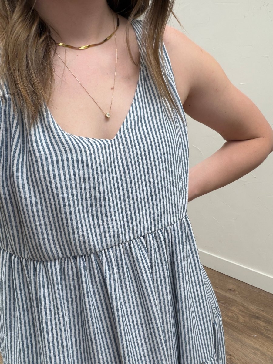V neck Sleeveless Tiered Stripe Dress - Three:Twelve Boutique - SundayEdition