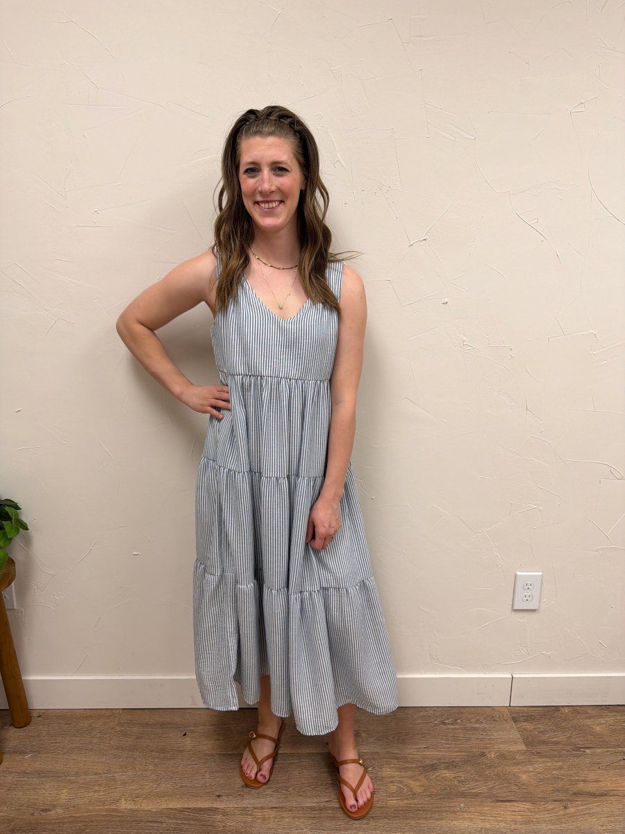 V neck Sleeveless Tiered Stripe Dress - Three:Twelve Boutique - SundayEdition