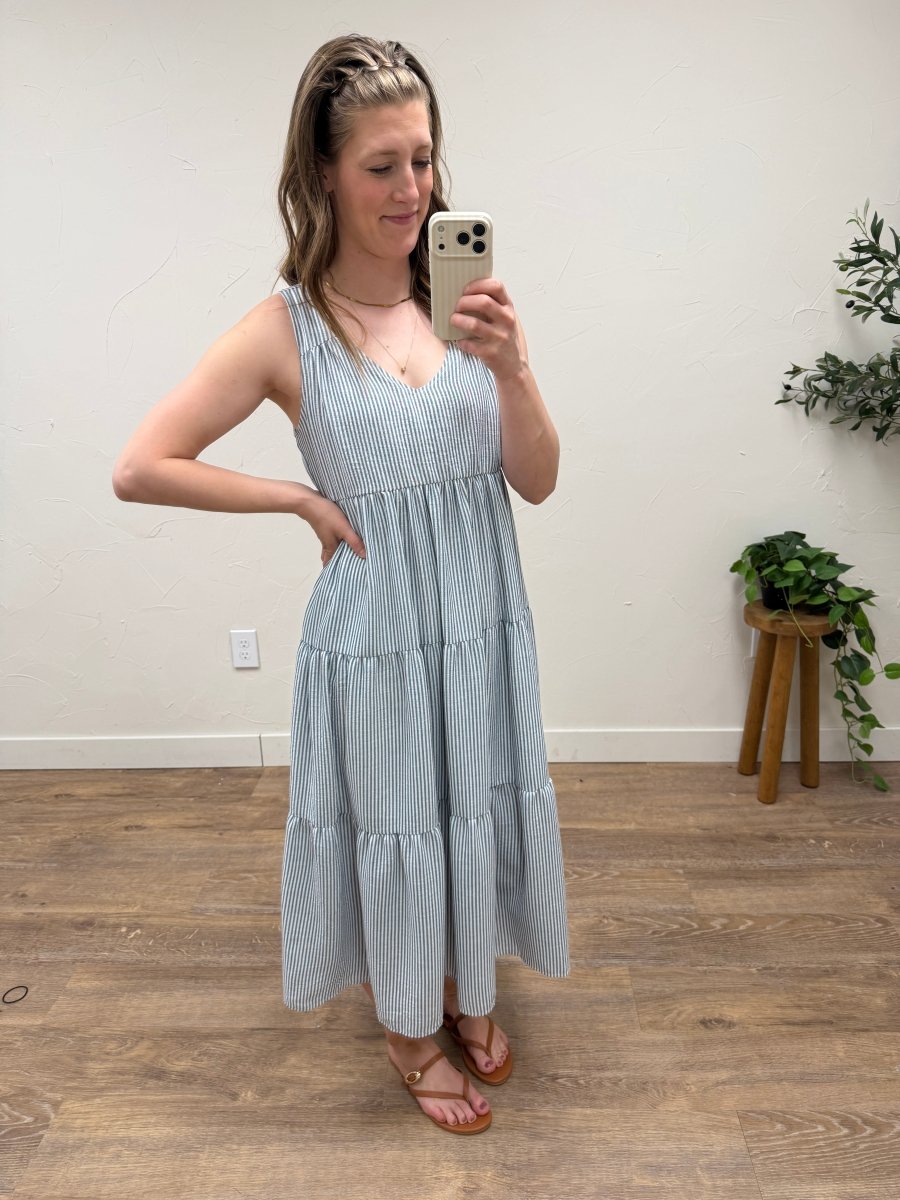 V neck Sleeveless Tiered Stripe Dress - Three:Twelve Boutique - SundayEdition