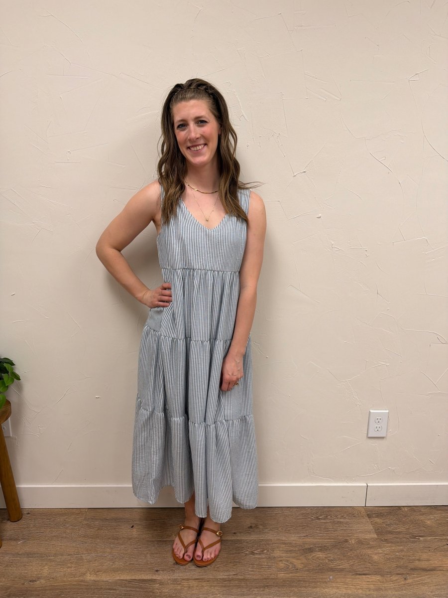 V neck Sleeveless Tiered Stripe Dress - Three:Twelve Boutique - SundayEdition