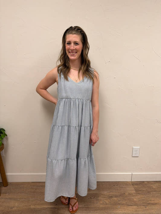 V neck Sleeveless Tiered Stripe Dress - Three:Twelve Boutique - SundayEdition
