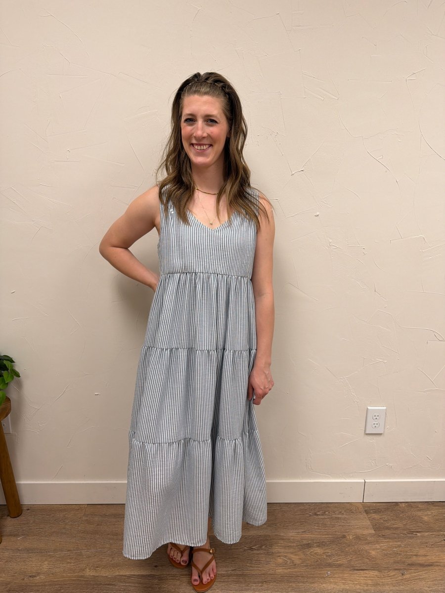 V neck Sleeveless Tiered Stripe Dress - Three:Twelve Boutique - SundayEdition