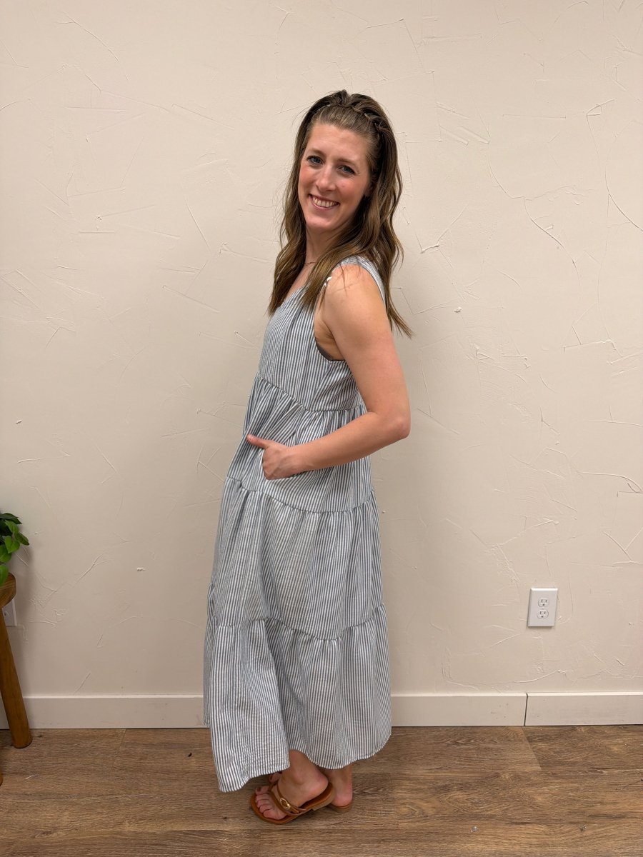 V neck Sleeveless Tiered Stripe Dress - Three:Twelve Boutique - SundayEdition