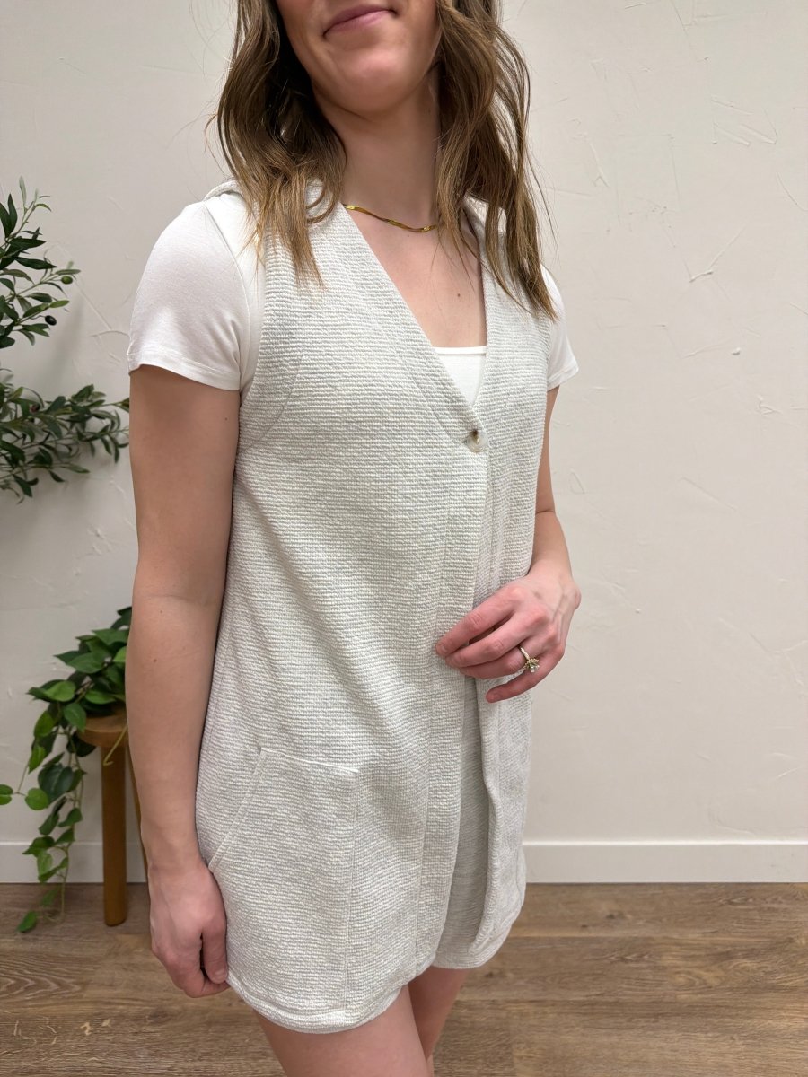 Close up of fabric texture and V neck detail — Three:Twelve Boutique
