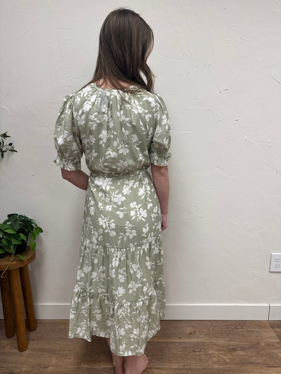 V Neck Waist Tie Tiered Midi Dress - Three:Twelve Boutique - Calista