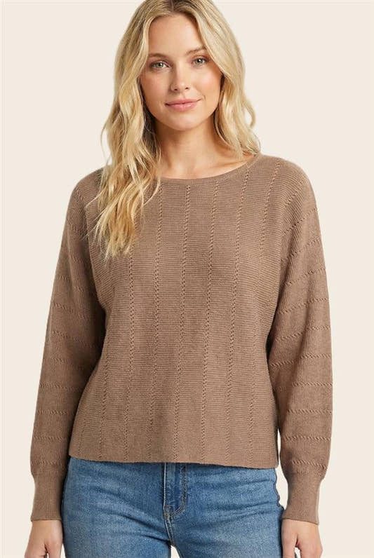 Vertically Textured Boat Neck Sweater - Three:Twelve Boutique - Staccato