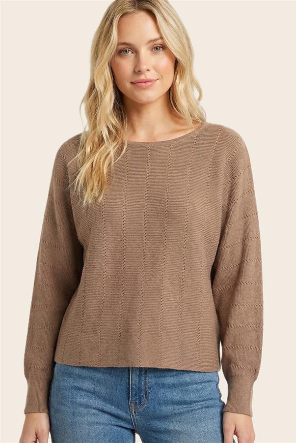 Vertically Textured Boat Neck Sweater