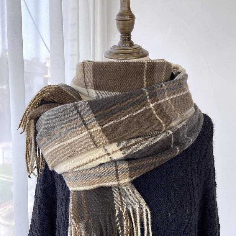 Vintage Plaid Tassel Scarf 10-Coffee - Three:Twelve Boutique - Dipped Shop