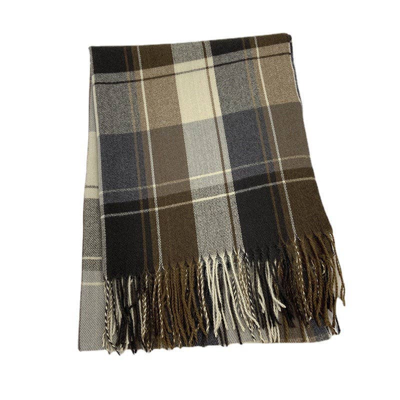 Vintage Plaid Tassel Scarf 10-Coffee - Three:Twelve Boutique - Dipped Shop