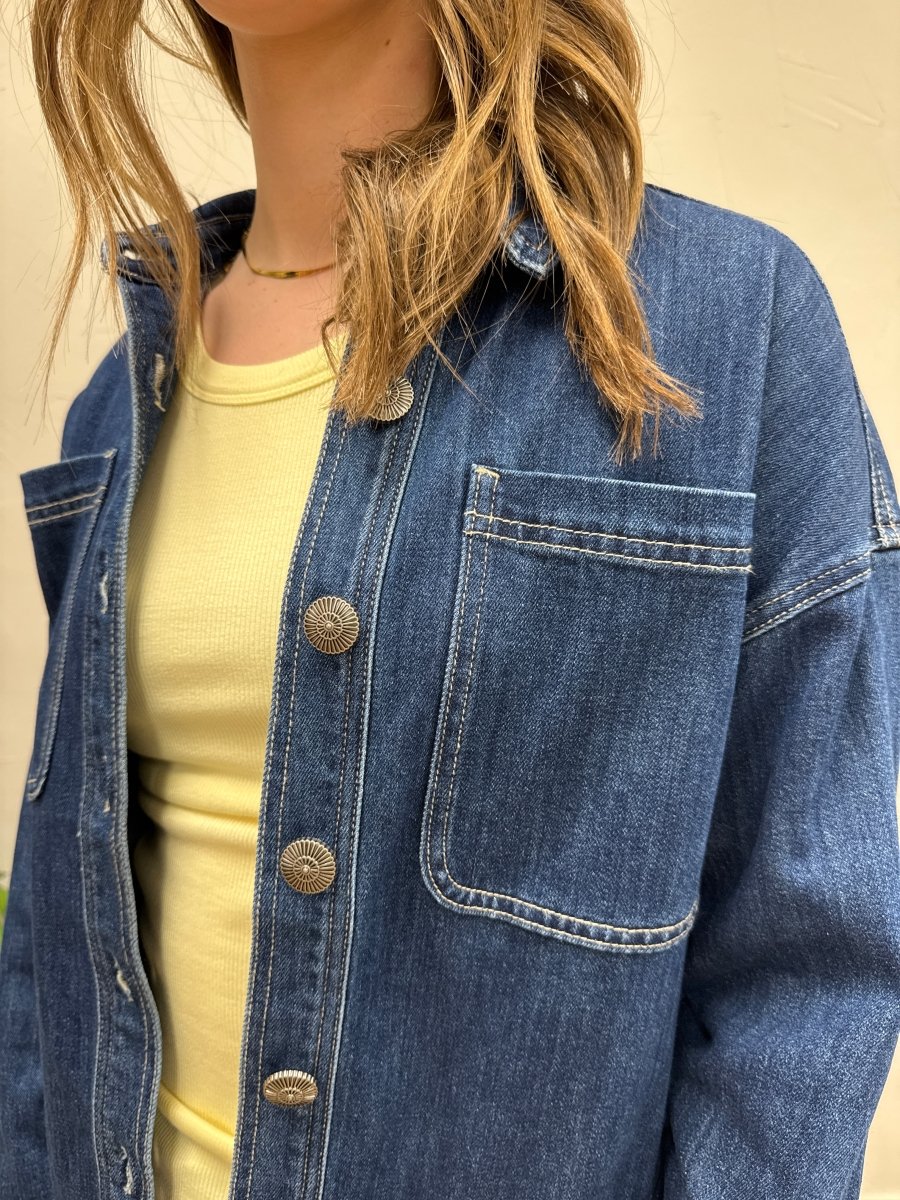 Washed Hi Low Shacket - Three:Twelve Boutique - mica denim