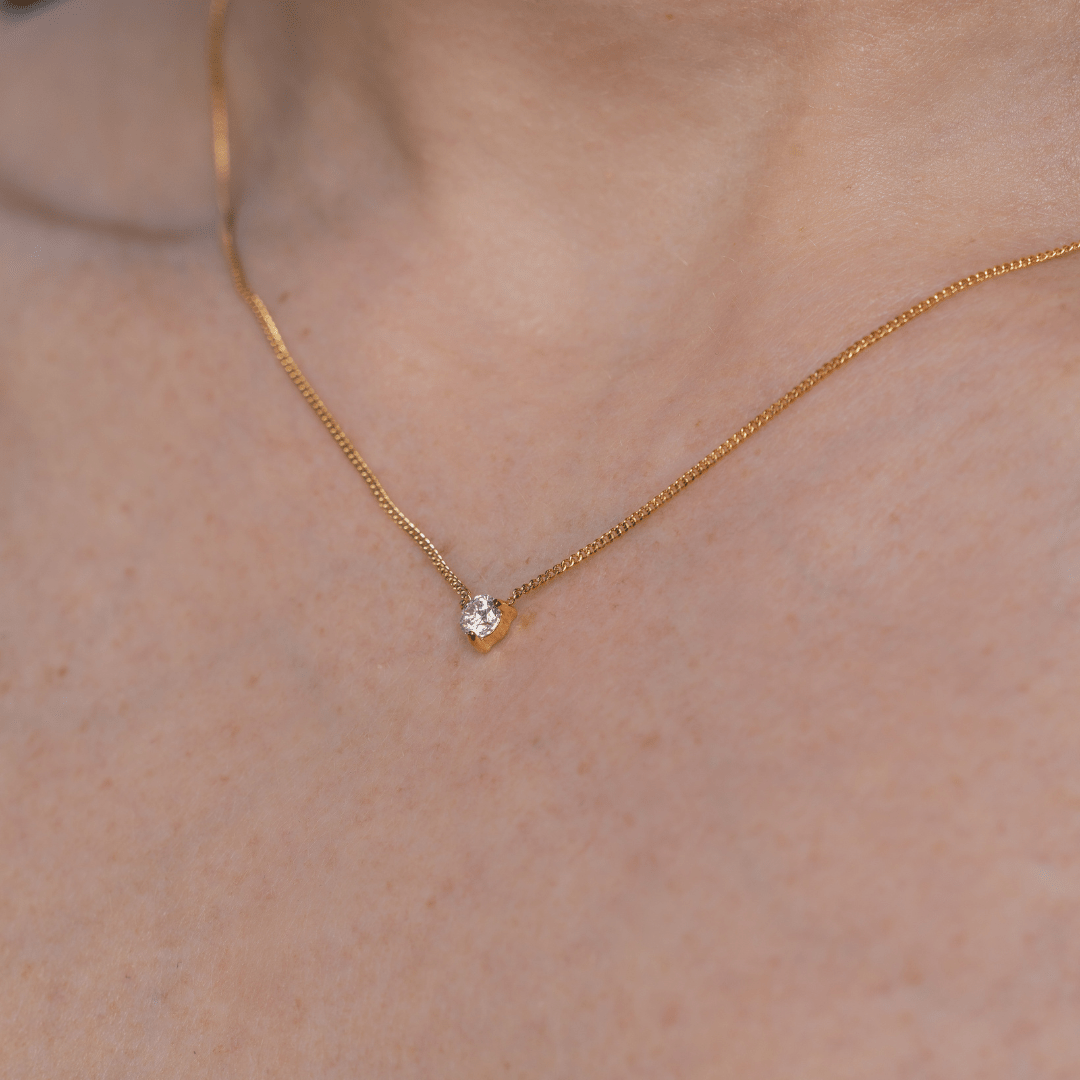 Waterproof 4mm Round Brilliant 5A CZ Solitaire Necklace - Three:Twelve Boutique - Brenda Grands Waterproof Jewelry
