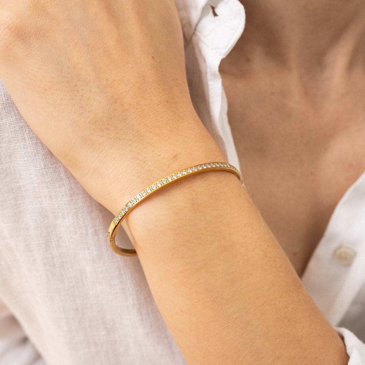 Waterproof Gold Lined Tennis Bangle: Yellow Gold - Three:Twelve Boutique - Brenda Grands Waterproof Jewelry