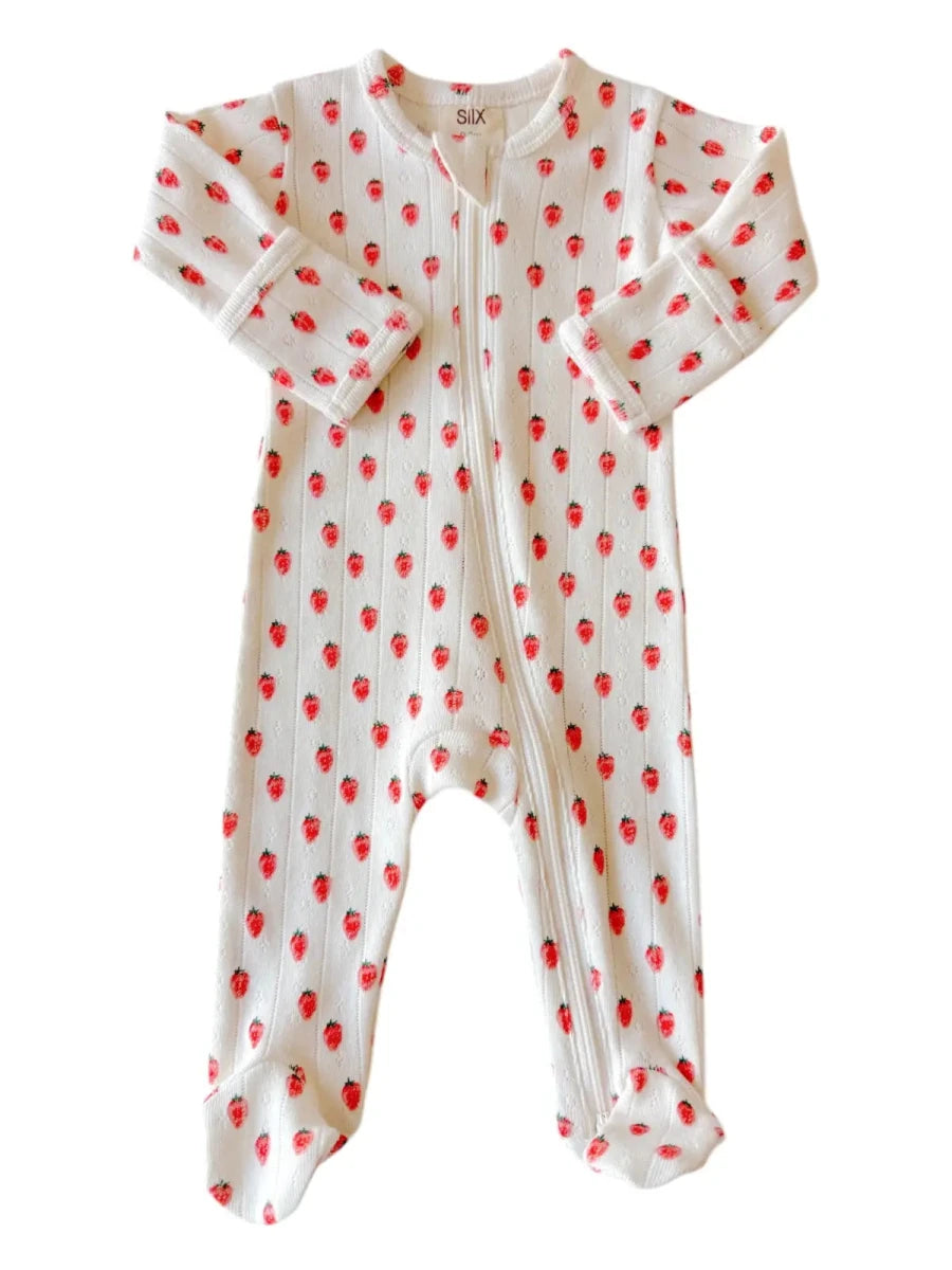White Strawberry / Organic Pointelle 2-Way Zip Footie - Three:Twelve Boutique - SIIX COLLECTION