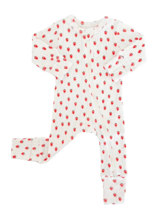 White Strawberry / Organic Pointelle 2-Way Zip Romper - Three:Twelve Boutique - SIIX COLLECTION