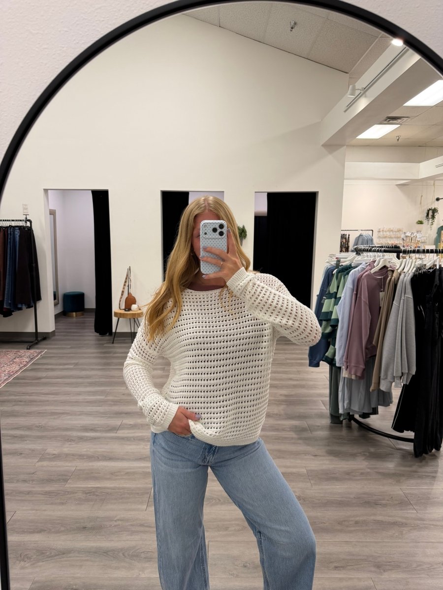 Wide Crew Neck Crochet Pullover for Women – Lightweight Open Knit Sweater - Three:Twelve Boutique - Staccato