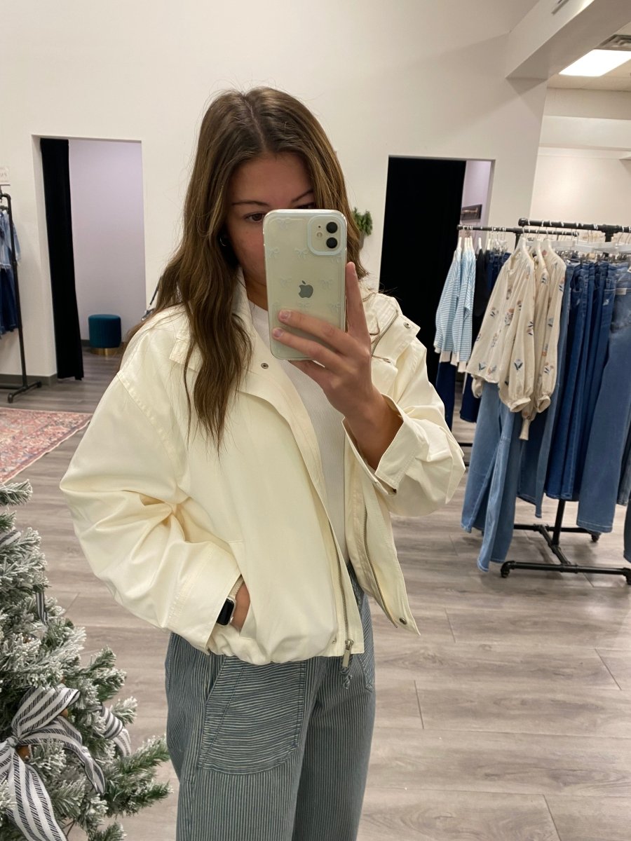 ZIP - UP MOCK NECK ELASTIC HEM JACKET - Three:Twelve Boutique - Blu Pepper