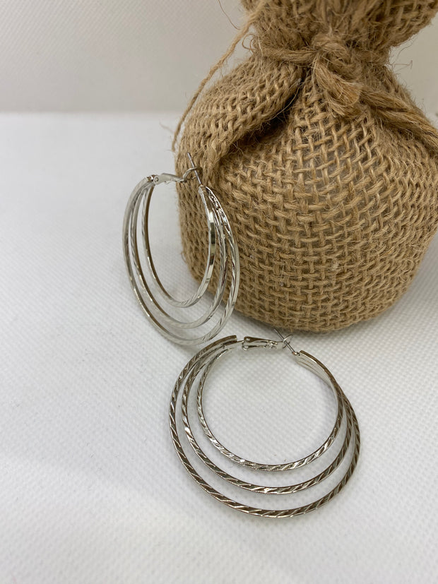 Textured Three Hoop Earrings-Accessories - Jewelry-Three:Twelve