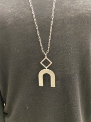 Silver Diamond with U Shape 32" Necklace-Accessories - Jewelry-Three:Twelve
