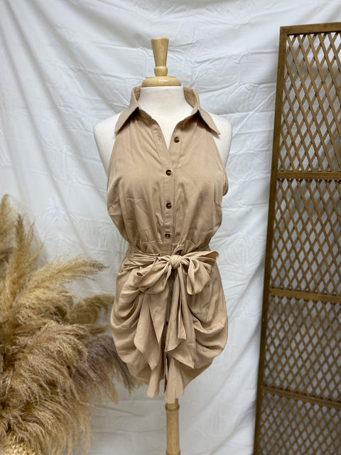 Tie Front Sleeveless Shirt Dress-Dress-Three:Twelve
